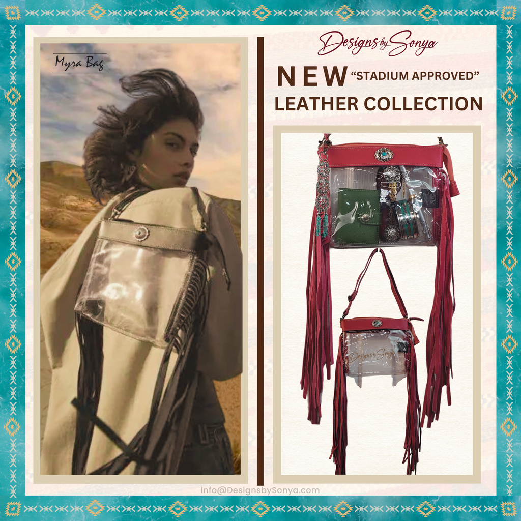 Azura Clear Crossbody Bag by Myra in Magenta | Stadium Approved Western Leather Handbag with Fringe, Adjustable Strap, and Concho Detailing
