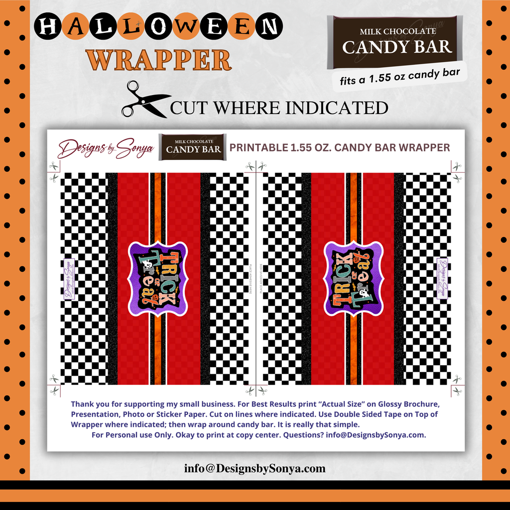 Custom Halloween Digital Candy Bar Wrapper | Printable Candy Bar Covers | Instant Download for Trick-or-Treat Party Favors | Fits 1.55 oz Hershey's Chocolate Bar