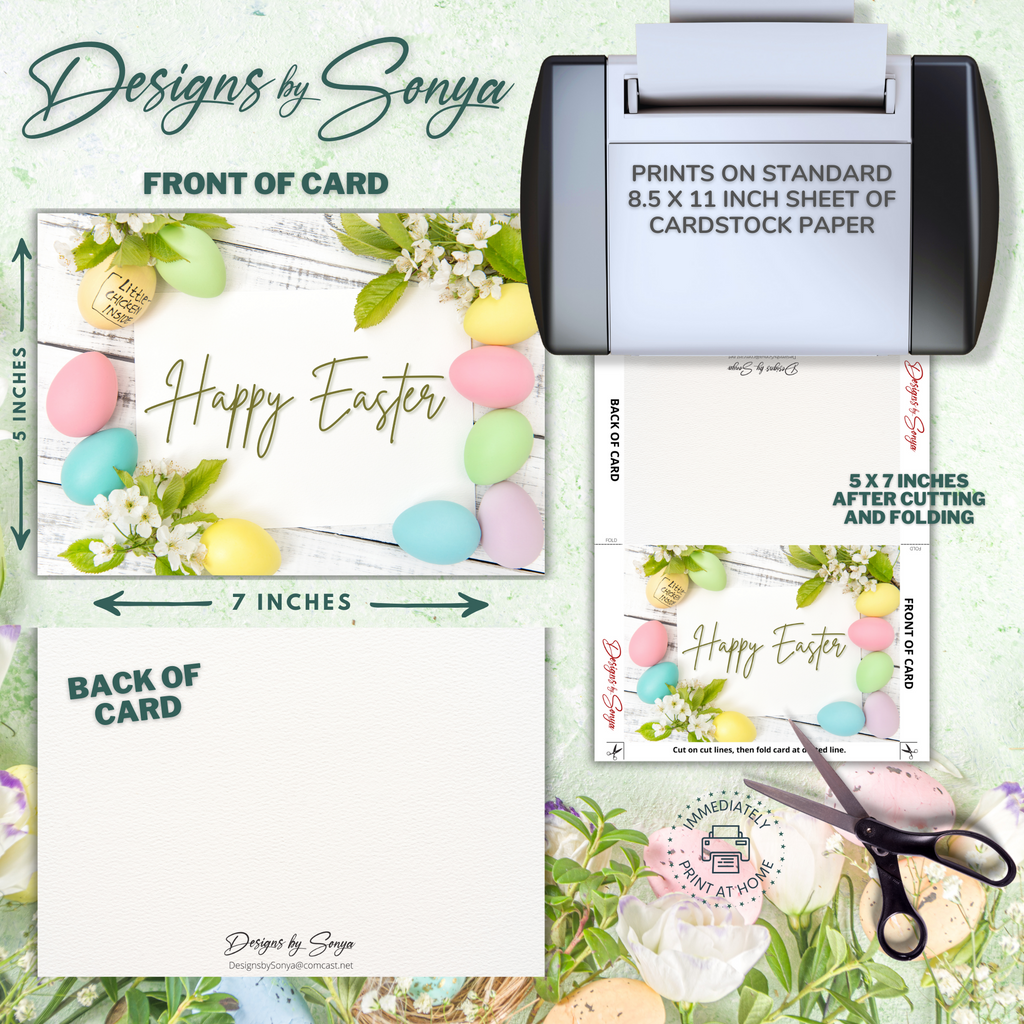 Happy Easter Egg Framed | Custom Designed | 5 x 7 Printable Greeting Card | Matching Envelope Included | Instant Download | Print from Home