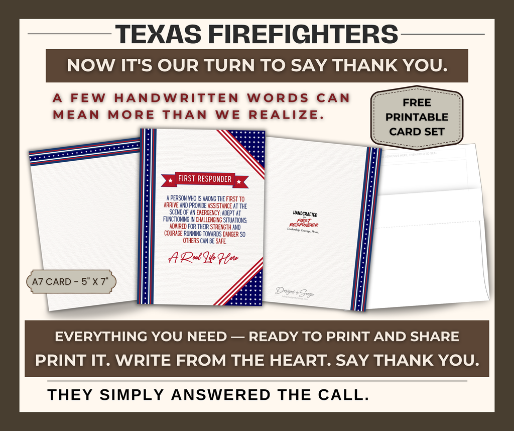 First Responder Thank You Card, A7 A Real Life Hero, Free Printable Card Set