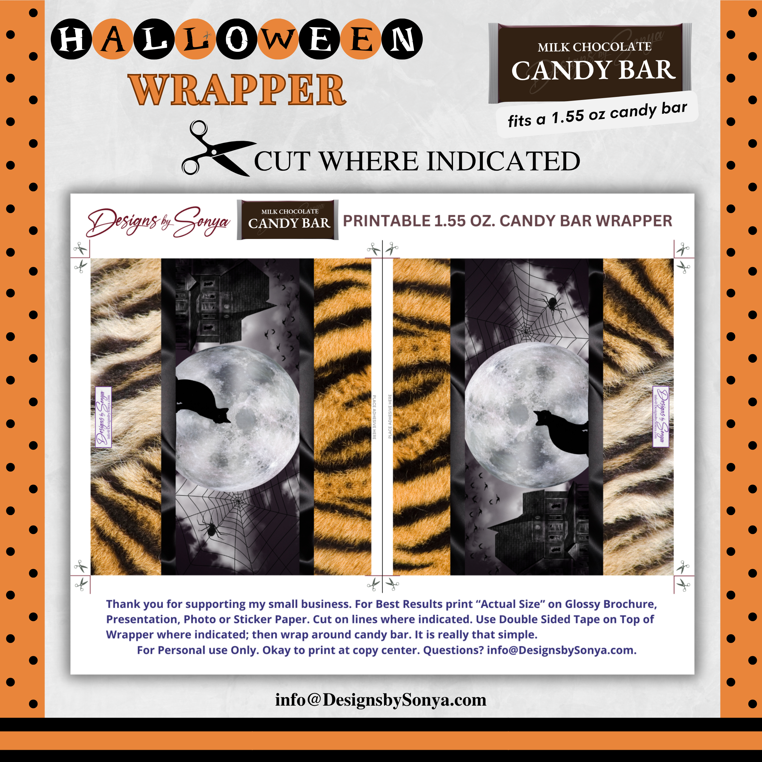 Custom Halloween Digital Candy Bar Wrapper | Printable Candy Bar Covers | Instant Download for Trick-or-Treat Party Favors | Fits 1.55 oz Hershey's Chocolate Bar