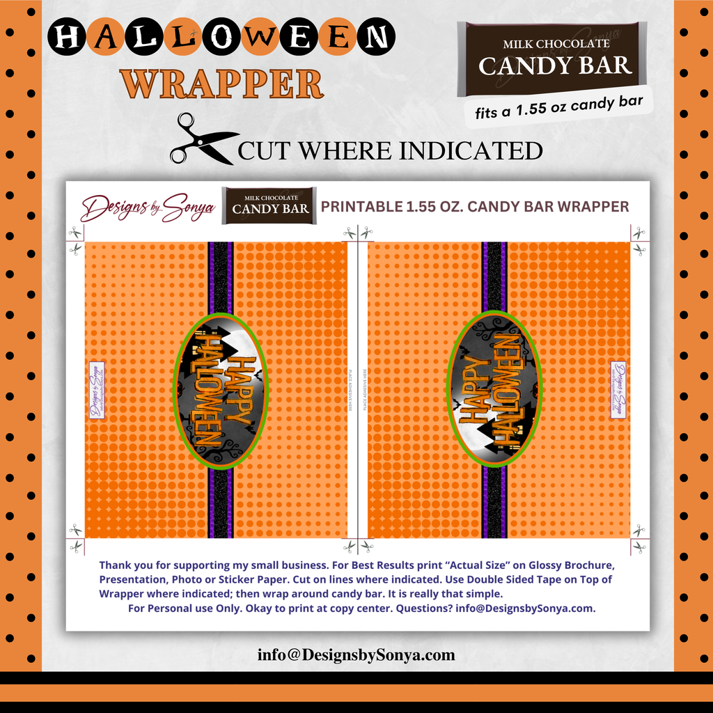 Custom Halloween Digital Candy Bar Wrapper | Printable Candy Bar Covers | Instant Download for Trick-or-Treat Party Favors | Fits 1.55 oz Hershey's Chocolate Bar