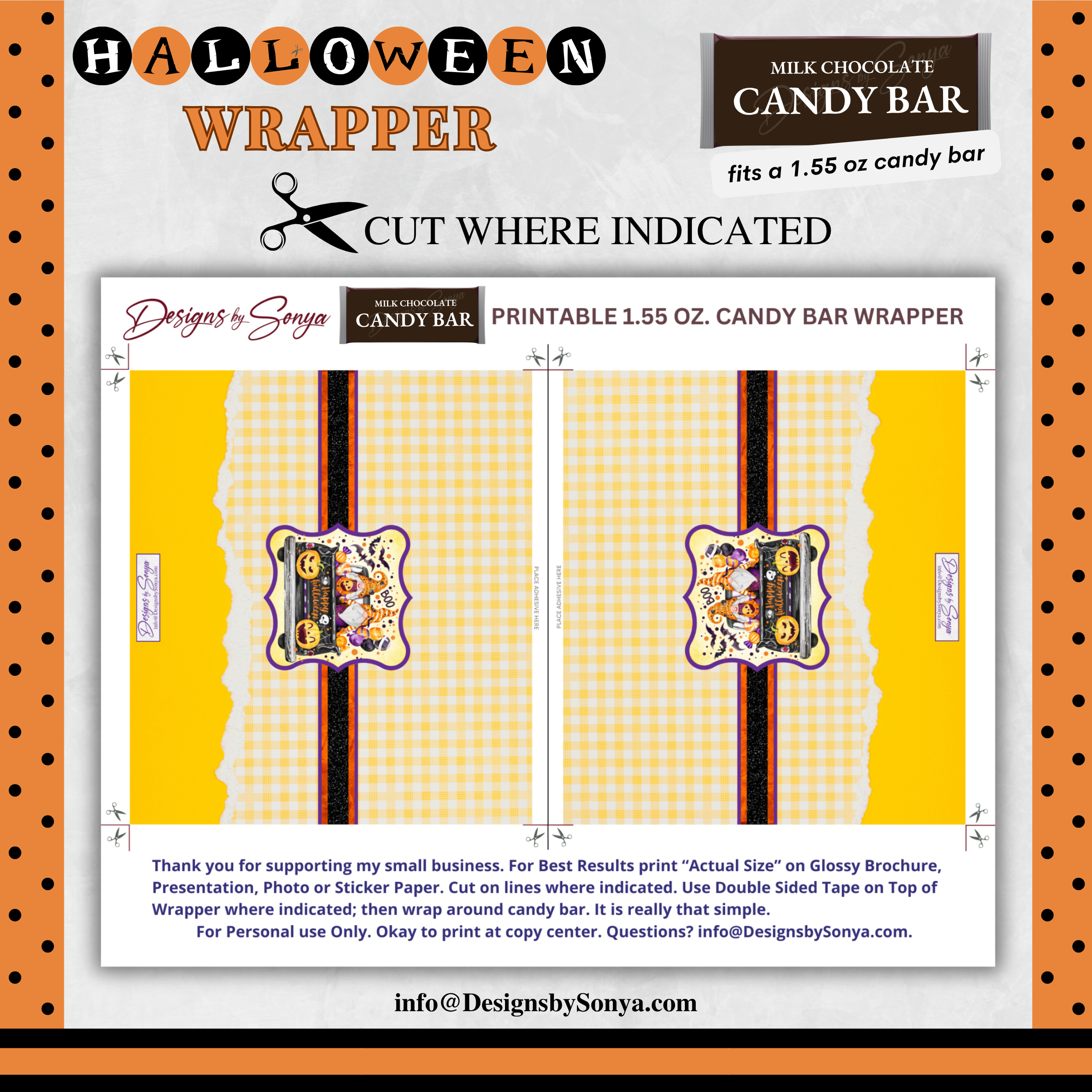 Custom Halloween Digital Candy Bar Wrapper | Printable Candy Bar Covers | Instant Download for Trick-or-Treat Party Favors | Fits 1.55 oz Hershey's Chocolate Bar