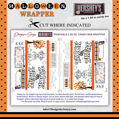 Classroom Activity for Teachers | Halloween Digital Coloring Hershey Bar Wrapper | Instant Download Printable for Trick-or-Treat Party Favors