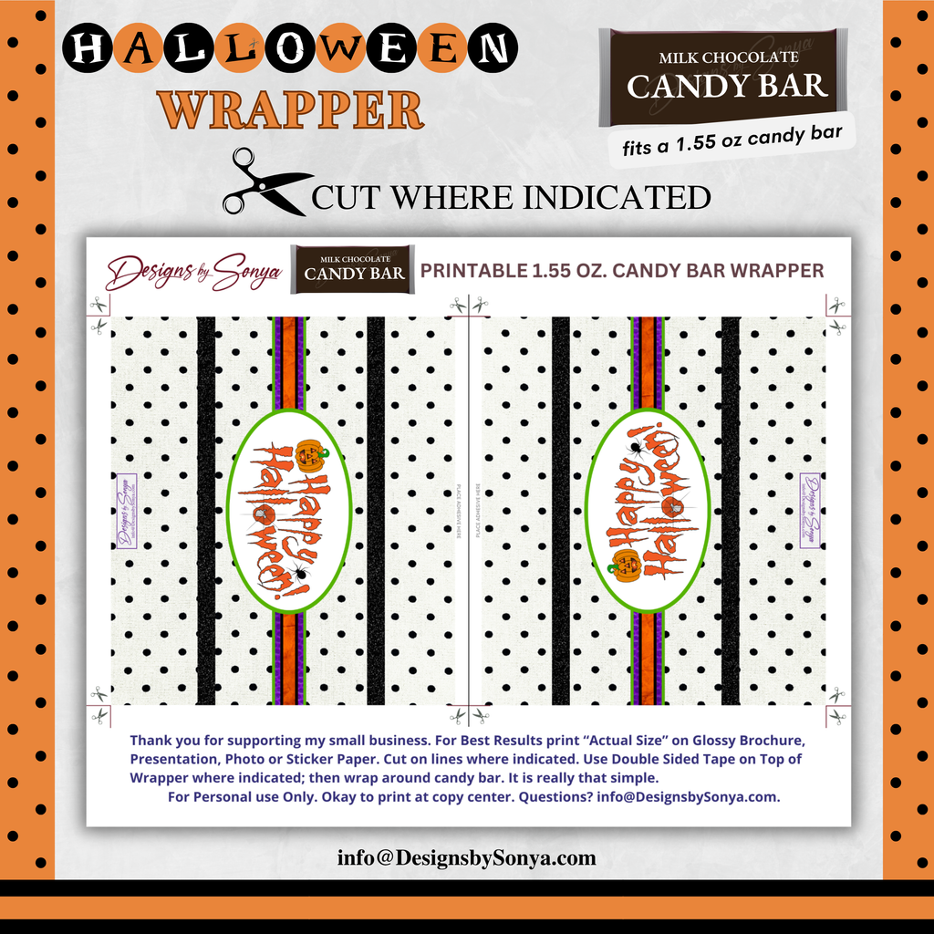 Custom Halloween Digital Candy Bar Wrapper | Printable Candy Bar Covers | Instant Download for Trick-or-Treat Party Favors | Fits 1.55 oz Hershey's Chocolate Bar