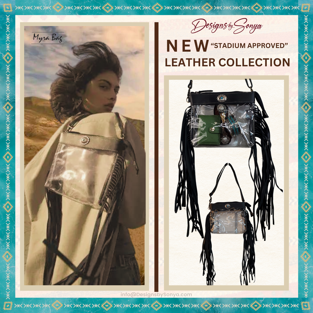 Azura Clear Crossbody Bag by Myra - Stadium Approved Western Leather Handbag with Fringe, Adjustable Strap, and Concho Detailing | Black