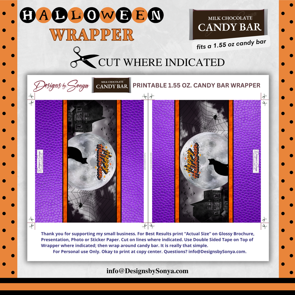 Custom Halloween Digital Candy Bar Wrapper | Printable Candy Bar Covers | Instant Download for Trick-or-Treat Party Favors | Fits 1.55 oz Hershey's Chocolate Bar