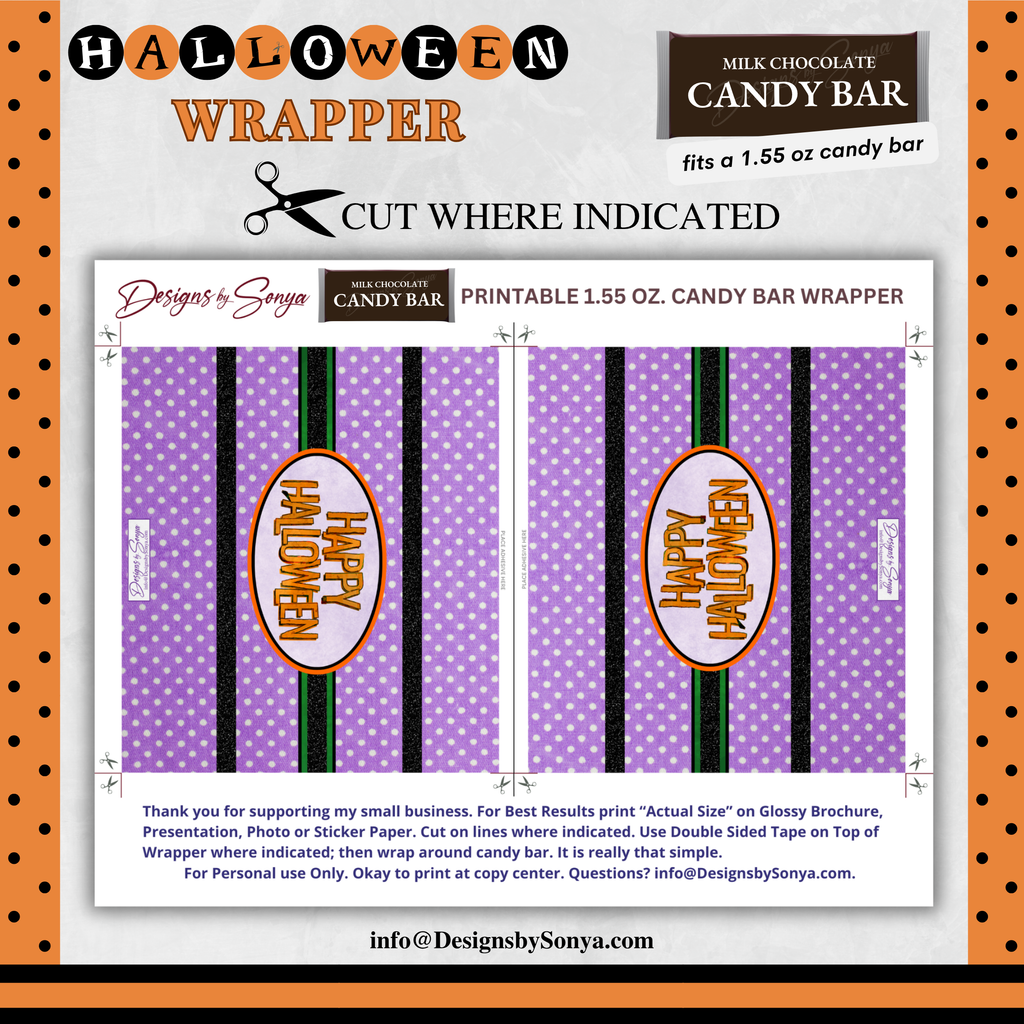 Custom Halloween Digital Candy Bar Wrapper | Printable Candy Bar Covers | Instant Download for Trick-or-Treat Party Favors | Fits 1.55 oz Hershey's Chocolate Bar