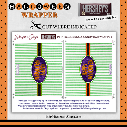 Custom Halloween Digital Hershey Bar Wrapper | Printable Candy Bar Covers | Instant Download for Trick-or-Treat Party Favors | Fits 1.55 oz Hershey's Chocolate Bar