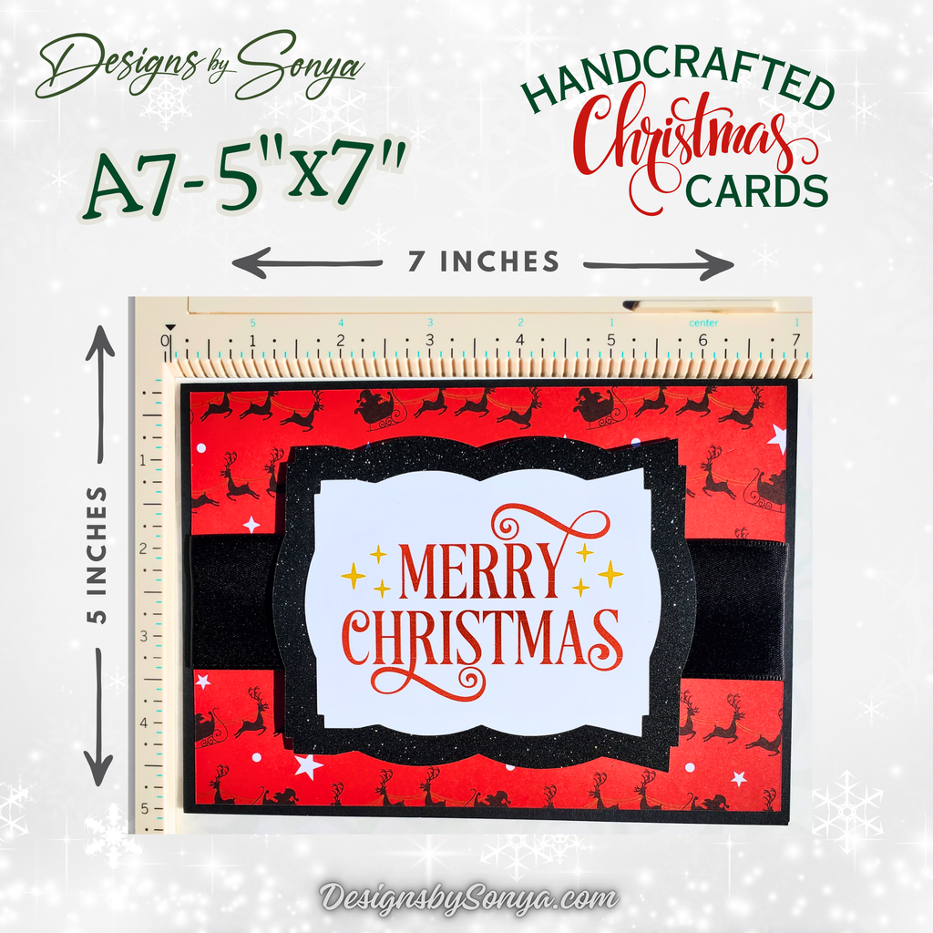 Handmade Custom Designed Merry Christmas Card with Reindeer Design | Unique 5"x7" Holiday Greeting