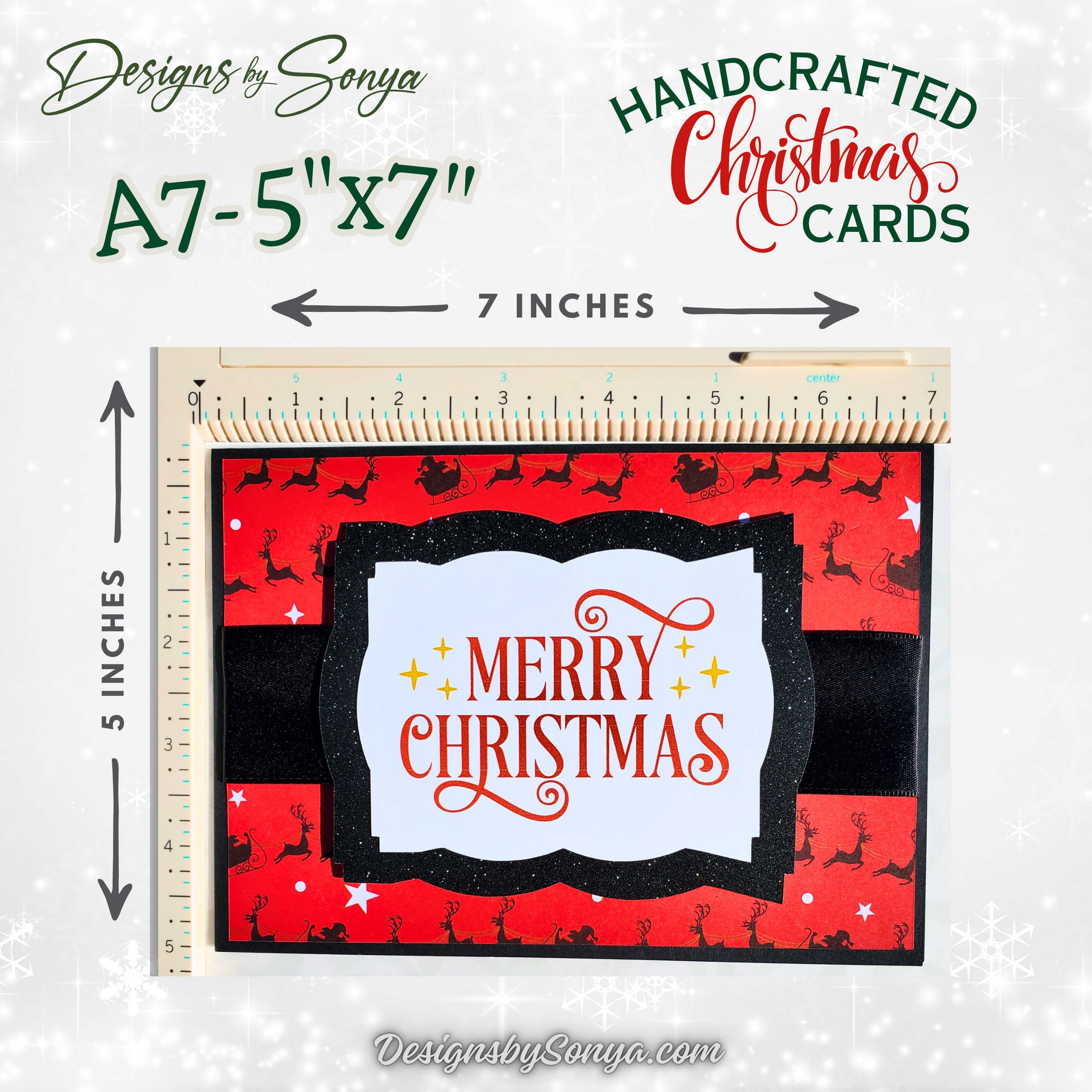 Handmade Custom Designed Merry Christmas Card with Reindeer Design | Unique 5"x7" Holiday Greeting