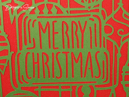 Elegant Merry Christmas Card | Handcrafted A2 - 4.25"x5.5" | Unique Green and Red Laser Cut | Festive Holiday Season's Greetings Card