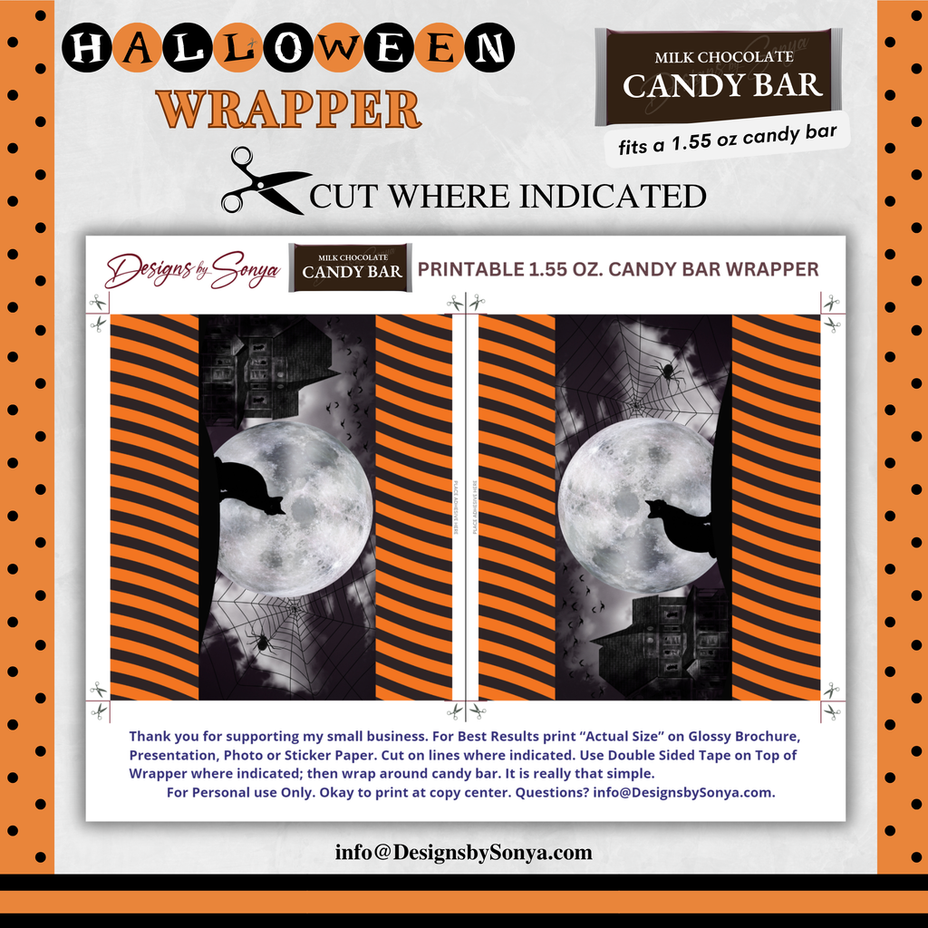 Custom Halloween Digital Candy Bar Wrapper | Printable Candy Bar Covers | Instant Download for Trick-or-Treat Party Favors | Fits 1.55 oz Hershey's Chocolate Bar
