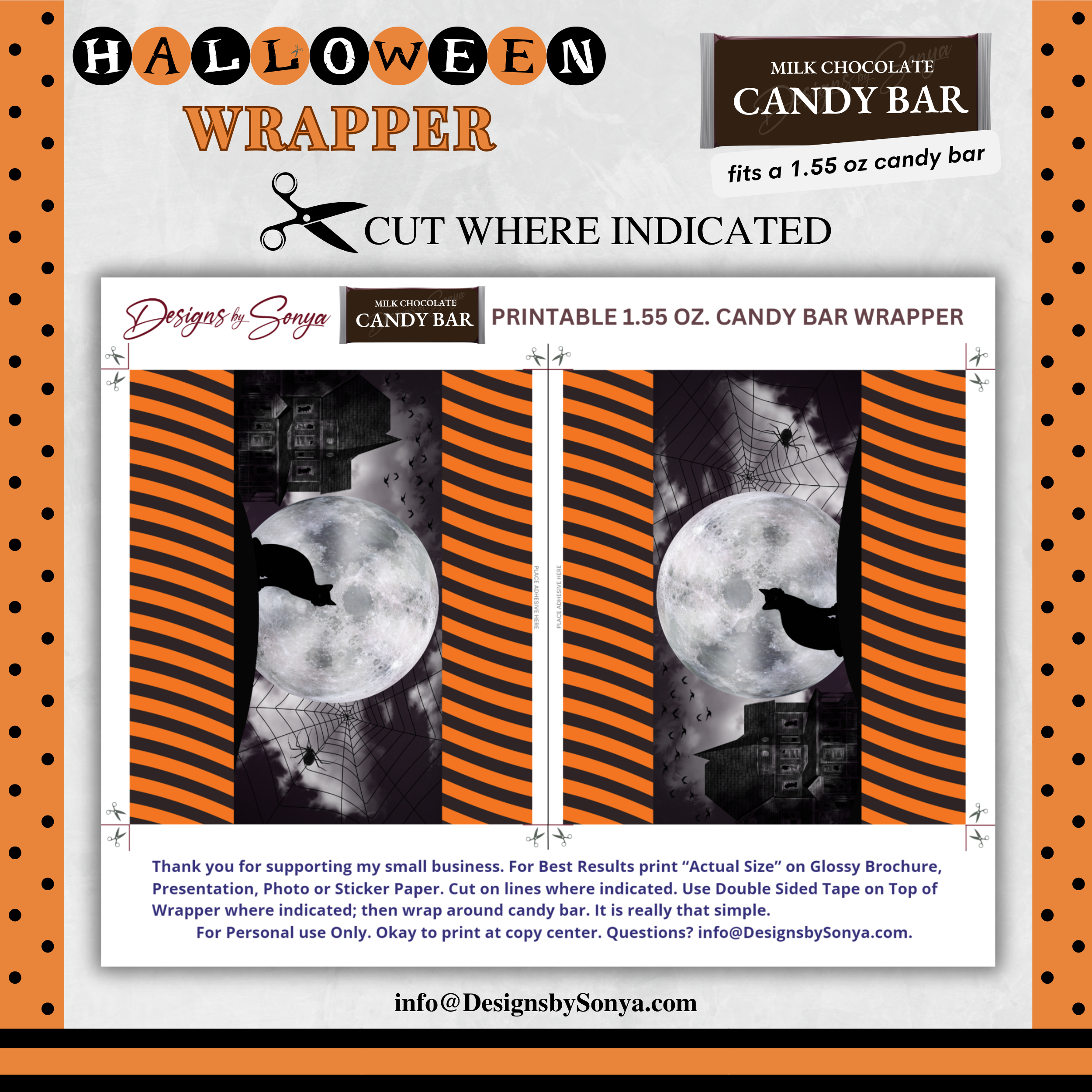 Custom Halloween Digital Candy Bar Wrapper | Printable Candy Bar Covers | Instant Download for Trick-or-Treat Party Favors | Fits 1.55 oz Hershey's Chocolate Bar