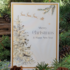 Luxury Handcrafted A7 Christmas Card – Elegant Gold Reindeer with Sheer Bow | Merry Christmas & Happy New Year Greeting Card