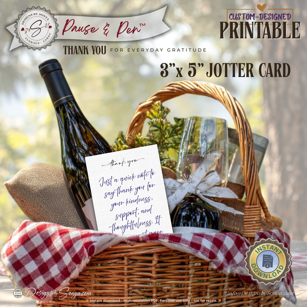 Thank You Jotter Card Printable Set of 3 – 3x5 Minimal Gratitude Note Cards – Pause & Pen™ Thank You Cards for Gifts & Baskets