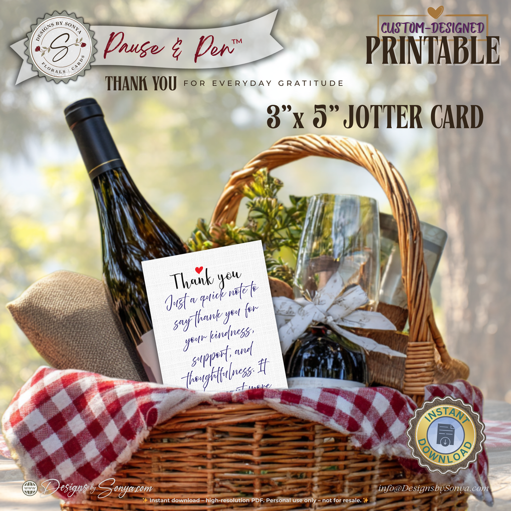 Thank You Jotter Card Printable – 3x5 Minimal Thank You Note with Red Heart – Pause & Pen™ Everyday Gratitude Card for Gifts