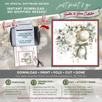 Elegant Printable Christmas Card | Watercolor Ornaments with Bows & Winter Florals | Holiday Greeting Card