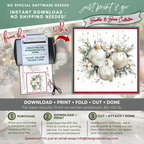 Elegant Christmas Card Printable | White & Gold Ornaments with Winter Florals | Square Holiday Card