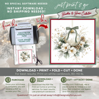 Ivory Ornament with Green Bow Watercolor Printable Christmas Card – Elegant Holiday Greeting Note Card for Family & Friends – 5.5” Square