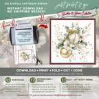 Printable Christmas Card | Gold Bow Ornaments with Evergreen & Pinecones | Elegant Holiday Card