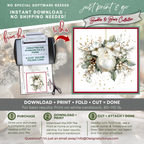 Printable Christmas Card | White Ornament with Poinsettias & Holly | Elegant Watercolor Holiday Card