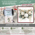 Printable Holiday Card | White & Gold Christmas Ornaments with Poinsettias | Elegant Square Card