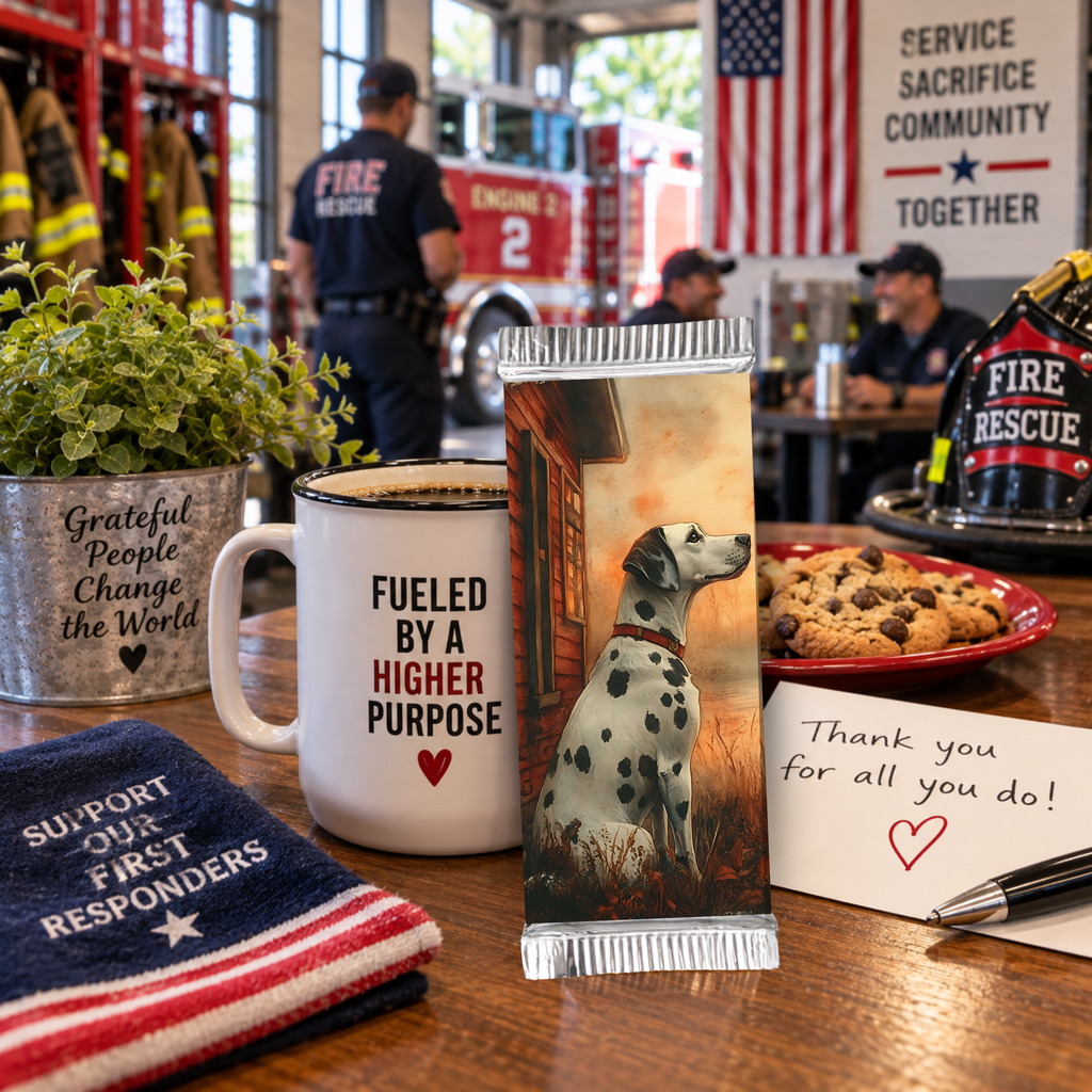 Printable Firefighter Appreciation Candy Bar Wrapper | Dalmatian Firehouse Thank You Gift