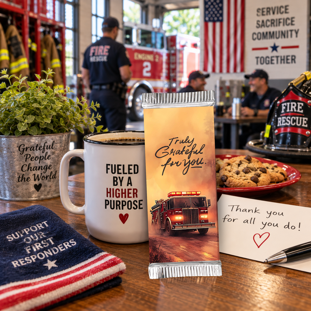 Printable Fire Truck Candy Bar Wrapper | Truly Grateful for You Firefighter Appreciation Gift | 1.55 oz Chocolate Bar