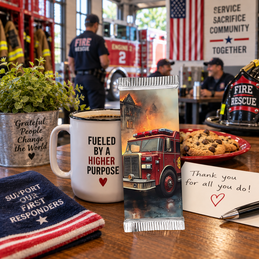 Printable Firefighter Candy Bar Wrapper | Fire Truck & Fire Rescue Appreciation Gift | 1.55 oz Chocolate Bar