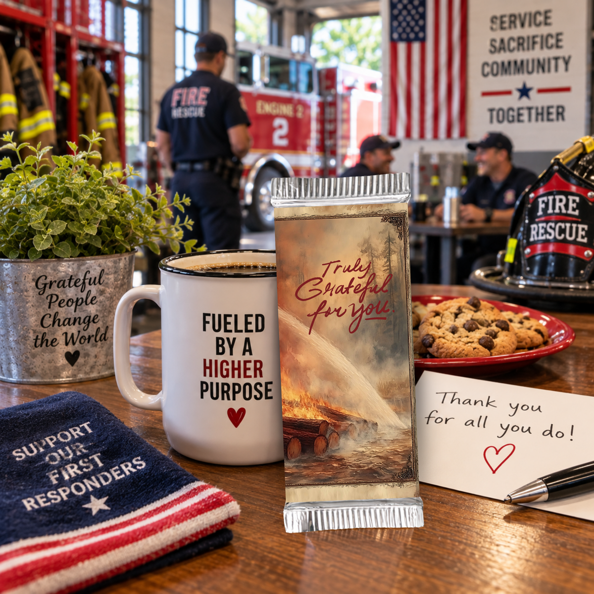 Truly Grateful for You Firefighter Candy Bar Wrapper | Printable Firefighter Thank You Gift | 1.55 oz Chocolate Bar