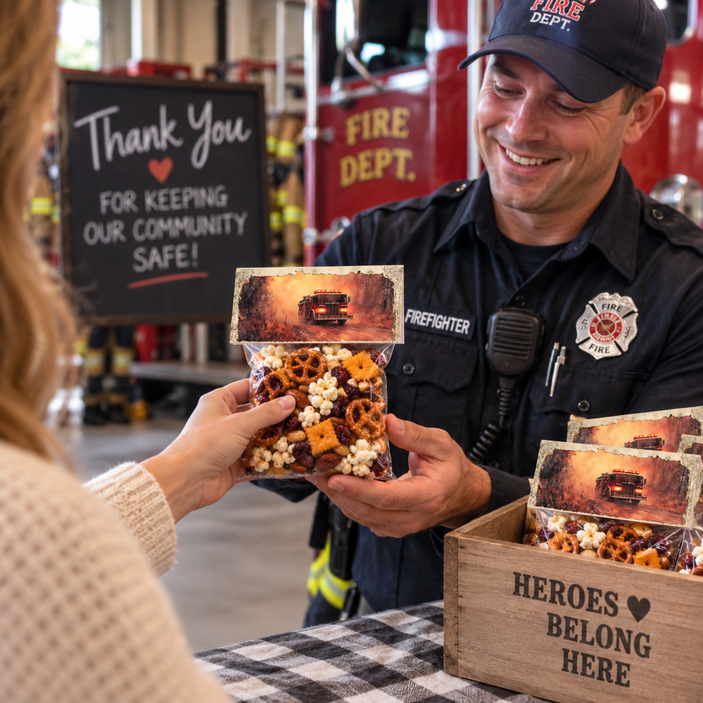 Printable Firefighter Treat Bag Topper, First Responder Appreciation Gift, Fire Department Thank You Favor, 4x4 Bag Printable