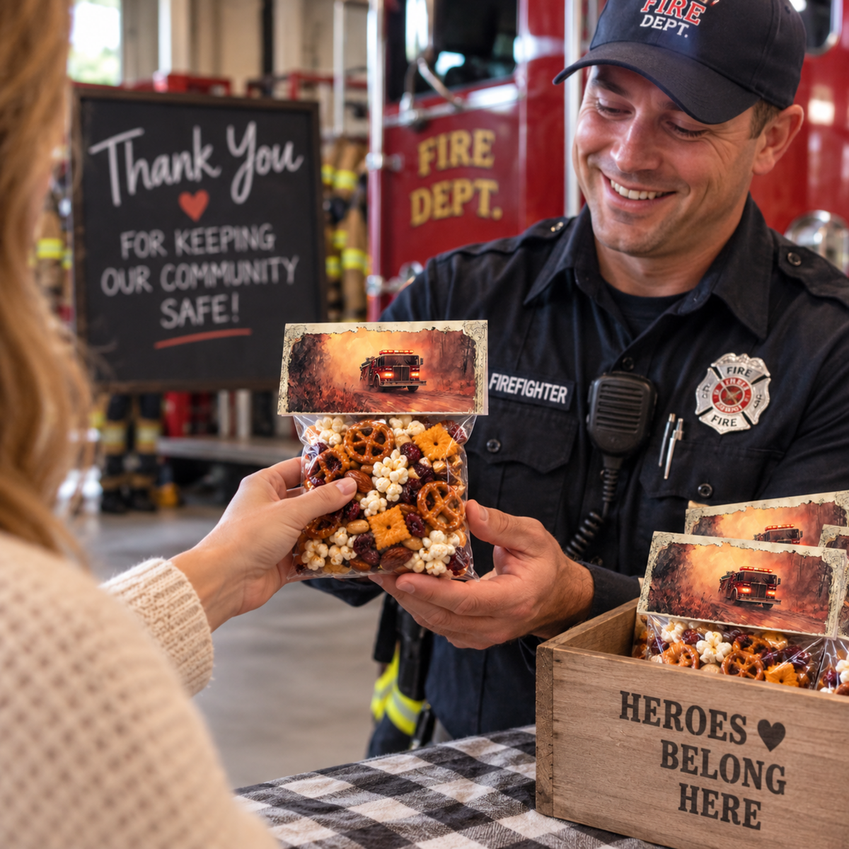 Printable Firefighter Treat Bag Topper, First Responder Appreciation Gift, Fire Department Thank You Favor, 4x4 Bag Printable