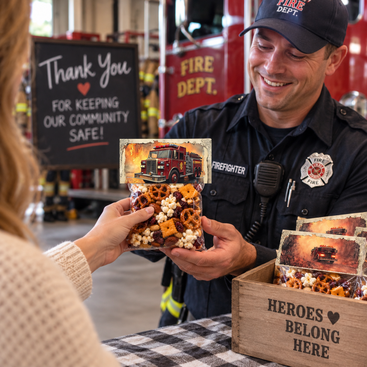 Printable Firefighter Treat Bag Topper, Fire Department Appreciation Gift, First Responder Thank You Favor, Firefighter Gift Bag Printable