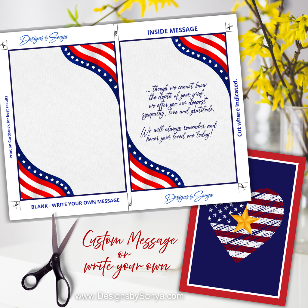 Gold Star Day Heart Flag Greeting Card, Printable Patriotic Sympathy Card, 5x7 Memorial Tribute, Military Grief Support, Instant Download