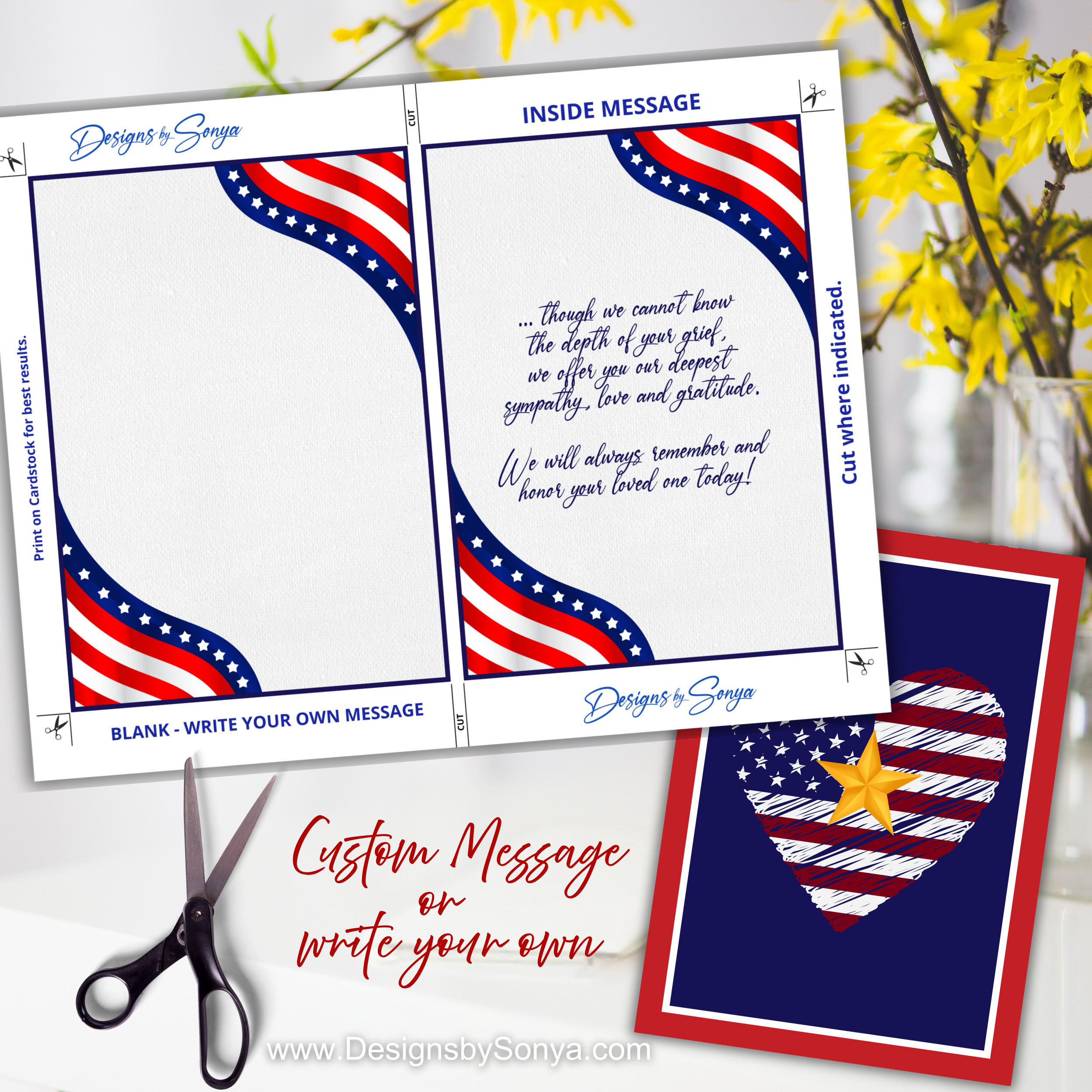Gold Star Day Heart Flag Greeting Card, Printable Patriotic Sympathy Card, 5x7 Memorial Tribute, Military Grief Support, Instant Download