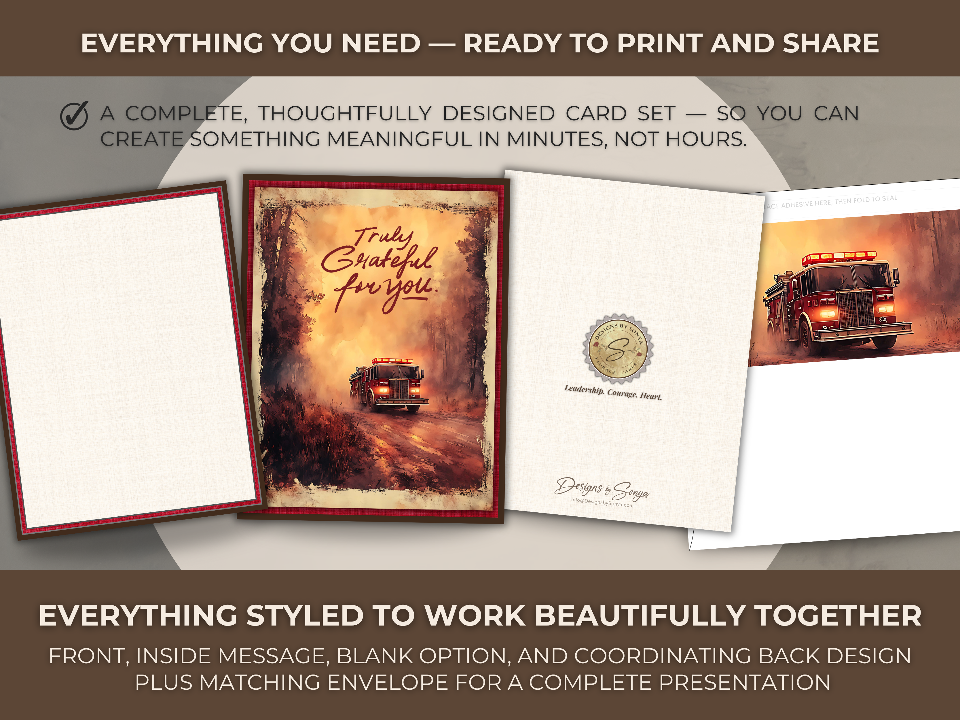 Texas Wildfire "Truly Grateful for You" Printable Thank You Card for Firefighters and First Responders
