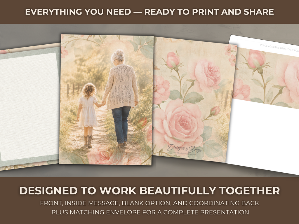 Grandmother Greeting Card, Grandma Gift from Granddaughter, 5" x 7" Printable, Thinking of You, Floral Keepsake Birthday Digital Download