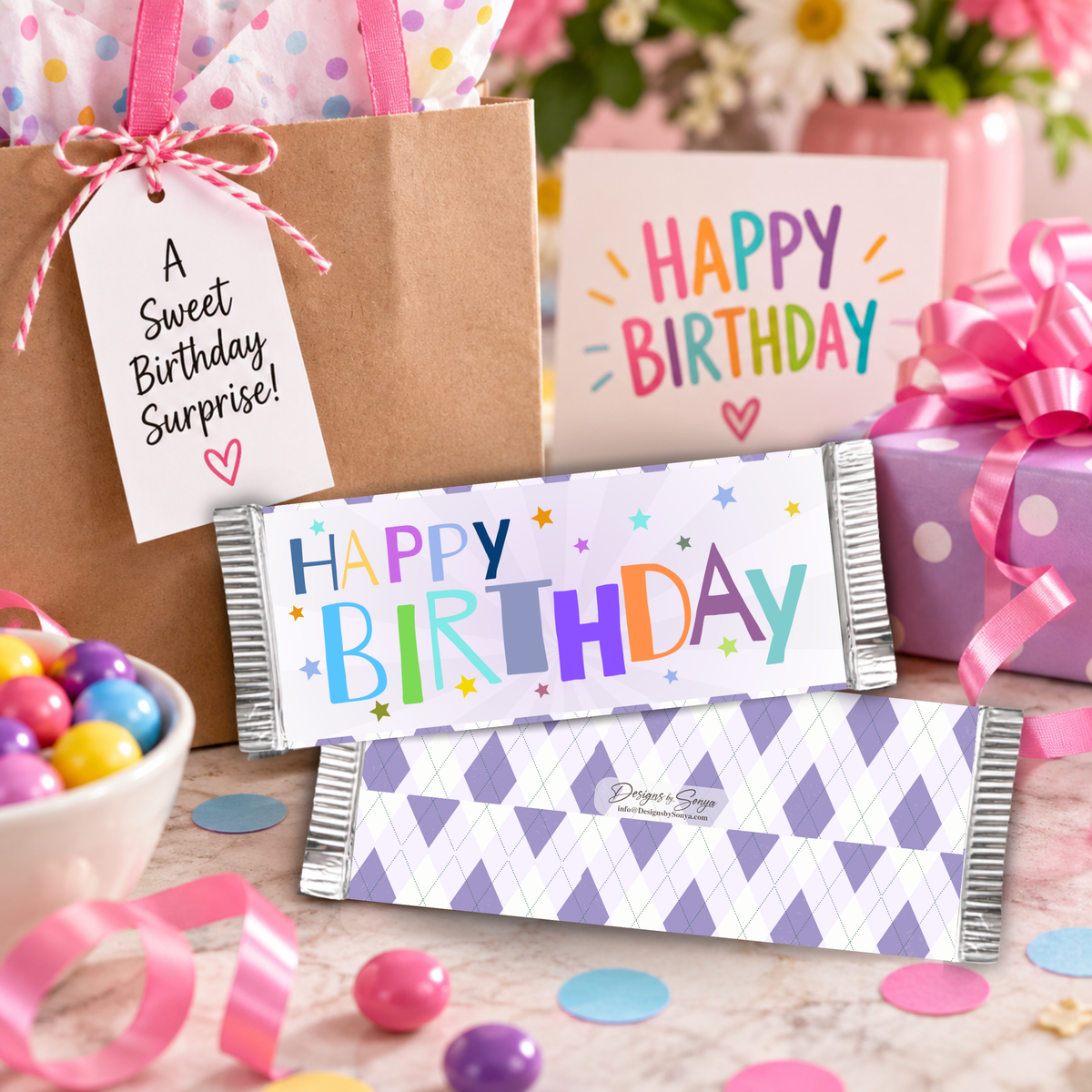 Happy Birthday Candy Bar Wrapper | Printable Birthday Party Favor | 1.55 oz Chocolate Bar