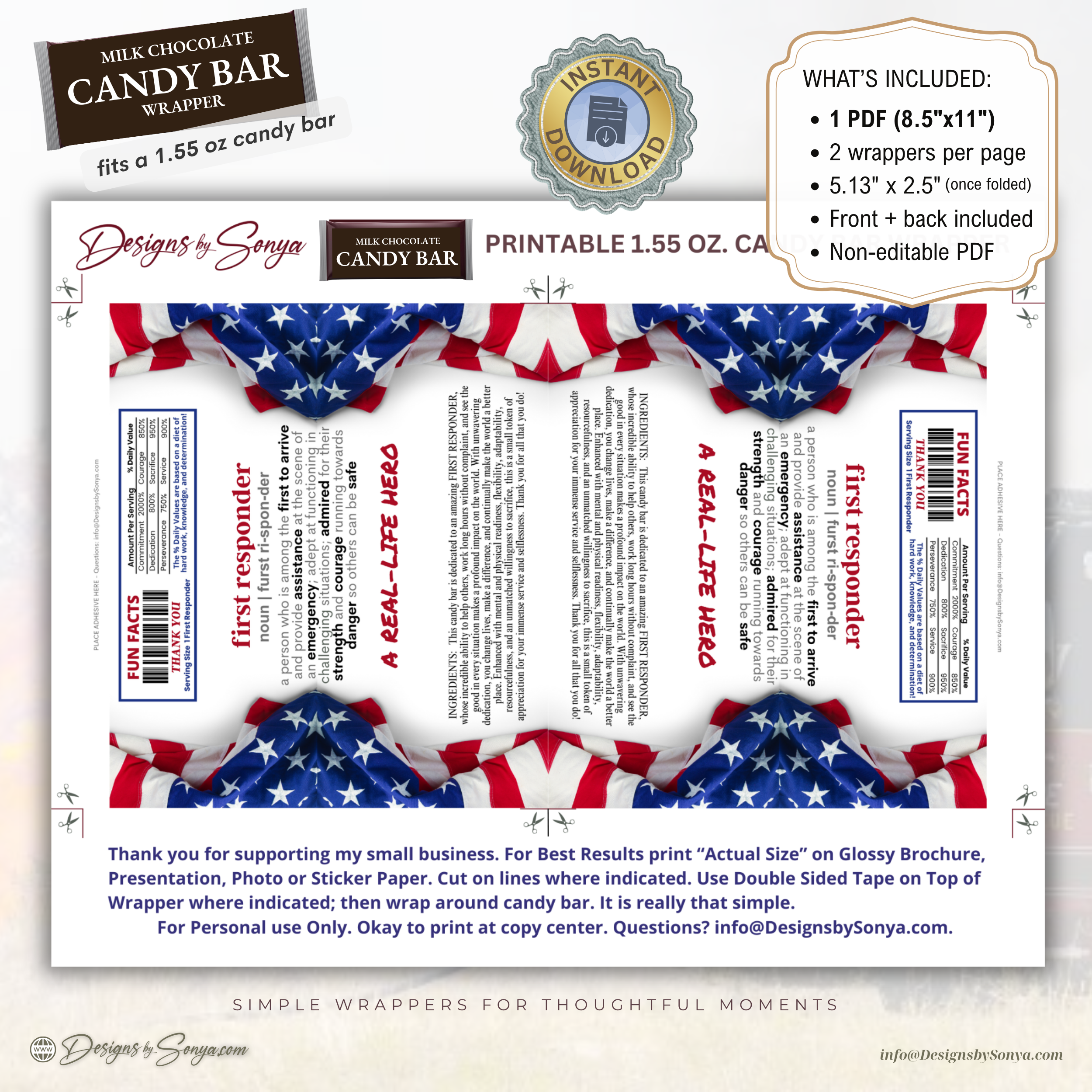 First Responder Candy Bar Wrapper Printable Thank You Gift – 1.55 oz Chocolate Wrapper, Appreciation Favor, Instant Download