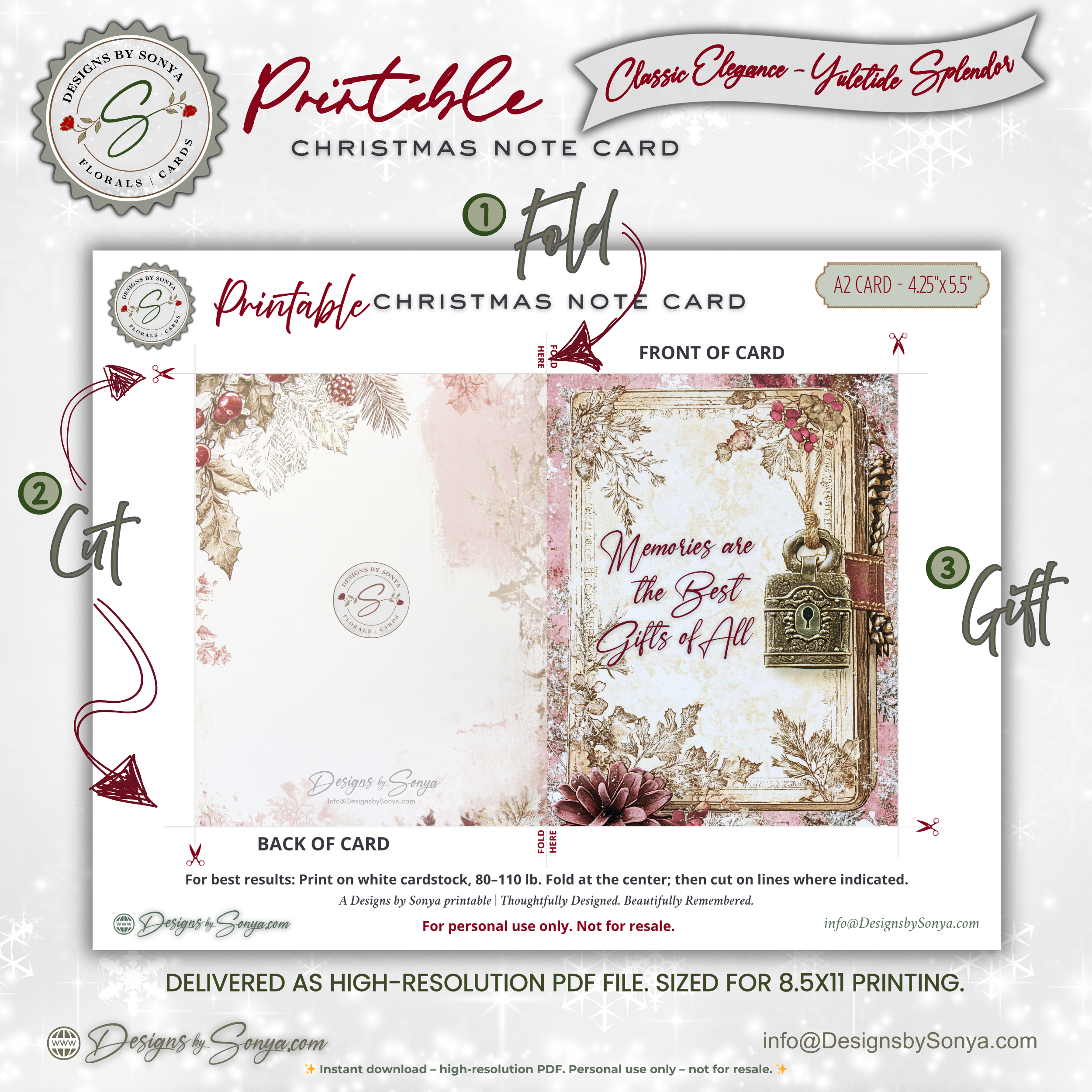 Printable Christmas Note Card • Sentimental Vintage Holiday Greeting • A2 (4.25" x 5.5") Memory Keepsake • Rustic Winter Pine Design PDF Stationery