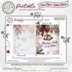 Christmas Bells Printable Card • A2 (4.25" x 5.5") Folded Holiday Greeting Note Card • Festive Bell Art • Winter Pine & Bow • Christmas Stationery