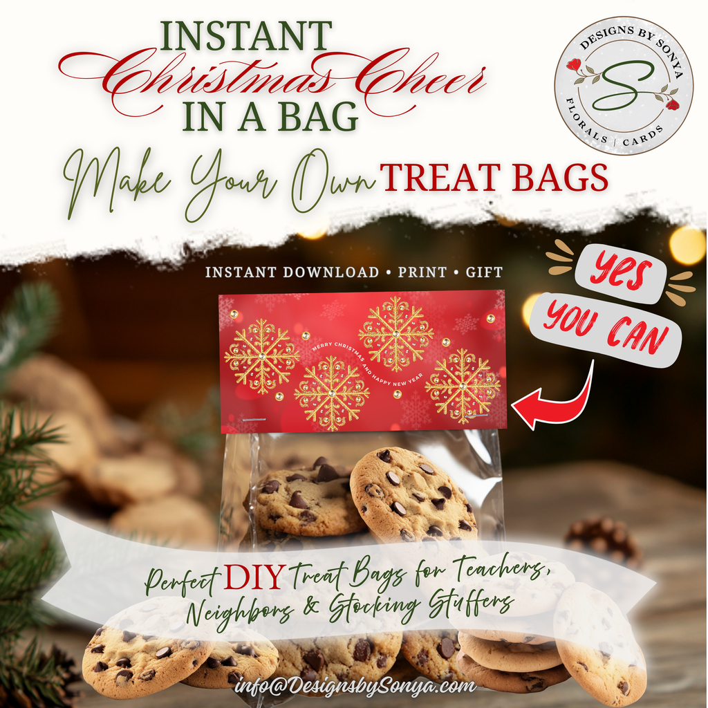 DIY Cookie Gift Bags
Lifestyle image showing the snowflake topper on a cookie bag with “Yes You Can” DIY callout. Instant download, print at home, great for teacher gifts, neighbor treats, and stocking stuffers.