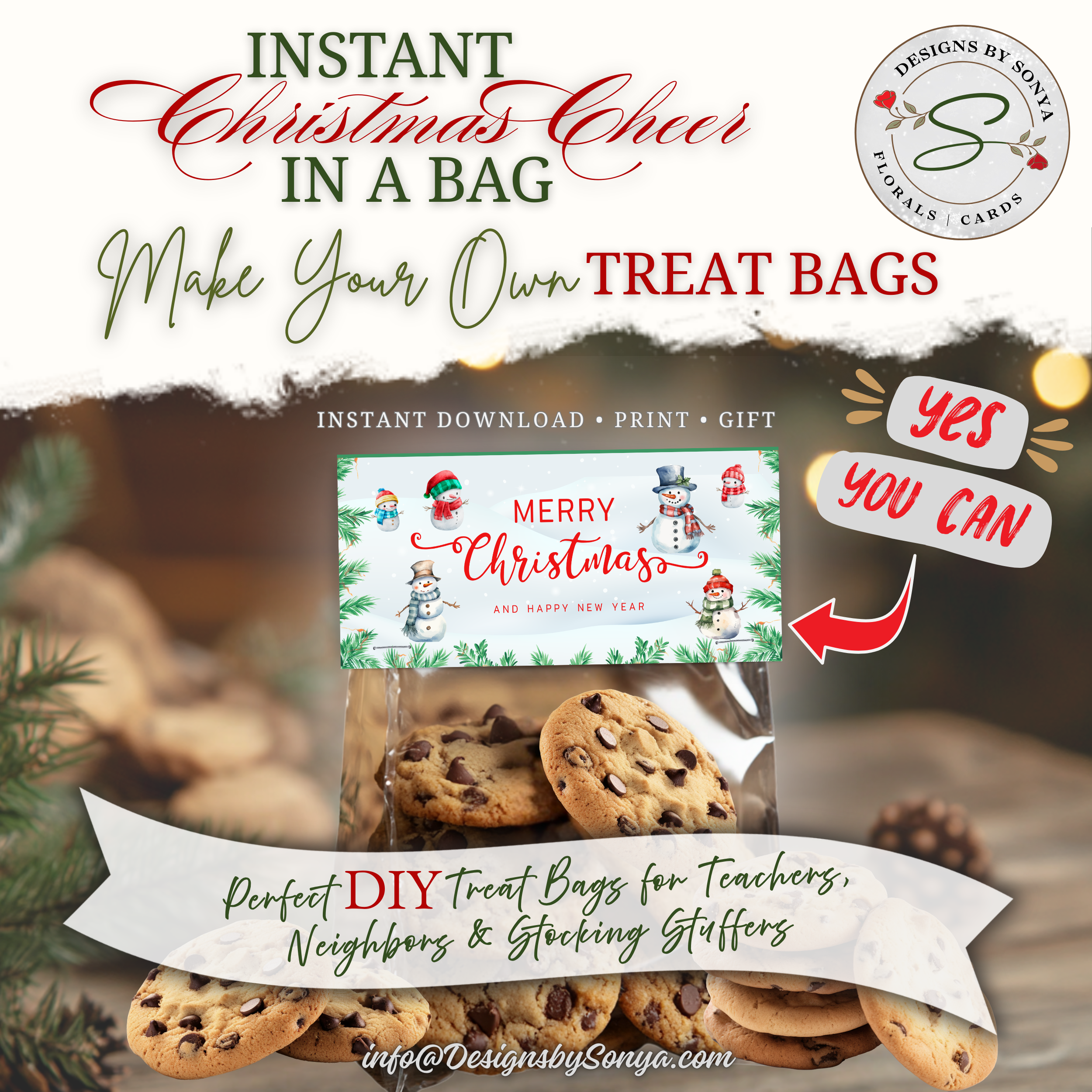 DIY Cookie Treat Bag Topper
Topper shown on a bag of cookies, illustrating easy gifting for teachers, staff, and classroom parties; perfect for cookie swaps and bake sales.