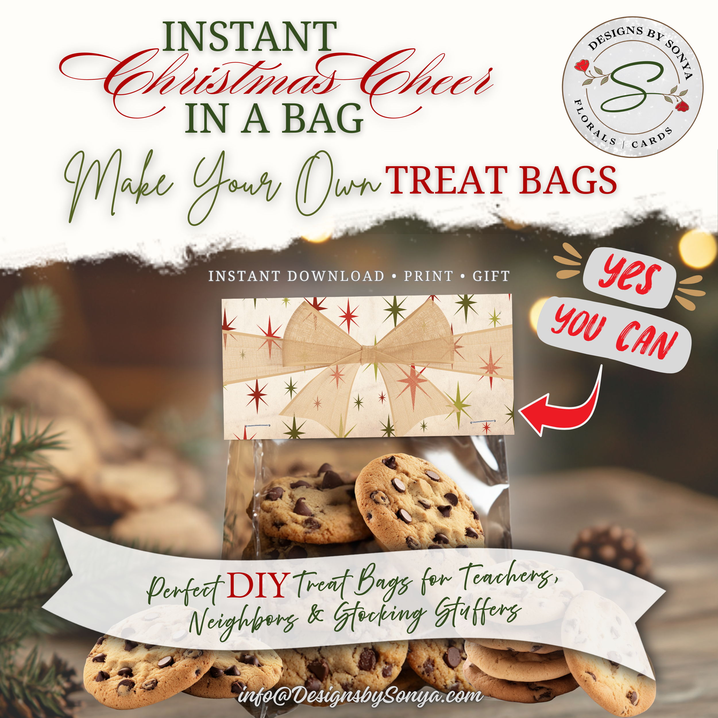 DIY Christmas Cookie Bag Topper Printable
Printable Christmas topper shown with homemade cookies, great for creating personalized holiday treat bags for teachers, neighbors, or family gatherings.