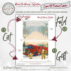 Engine 37 Firetruck Christmas Card Printable | A2 Holiday Card | Honor the Heroes Collection | Firefighter Santa Greeting Card | Envelope Liner