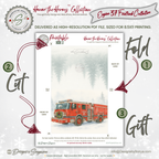 Printable Firetruck Christmas Card • Engine 37 Watercolor Holiday Card • Honor the Heroes • A2 (5.5"x4.25") Folded Greeting Card
