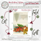Engine 37 Printable Firetruck Christmas Card • Firefighter Santa with Axe Holiday Greeting • Festive Tree Scene • A2 (5.5"x4.25") • Instant Download DIY