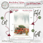 Engine 37 Firetruck Christmas Card Printable • Watercolor Firefighter Santa • Holiday Tree Delivery • Honor the Heroes Collection| A2 (5.5"x4.25") Greeting Card