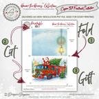 Engine 37 Printable Firetruck Christmas Card • Santa on Firetruck Holiday Greeting • Festive Wreath Scene • A2 (5.5"x4.25") • Instant Download DIY
